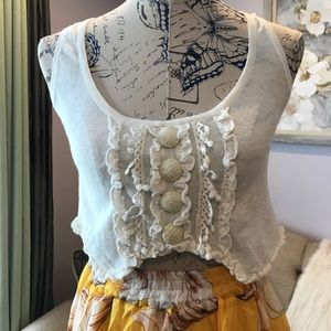 Off White lace crop top with bow